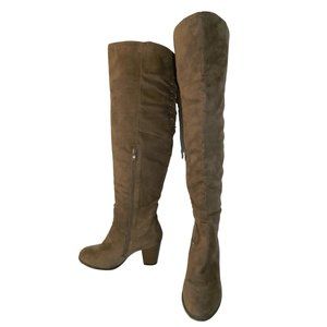 High Heel Boots Below Knee Top Moda Brown Microsuede Size 8 1/2 Zipper Side Nice